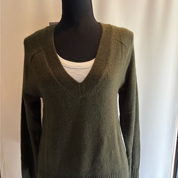 Olive Green V-Neck Women's Sweater - Picture 2 of 4
